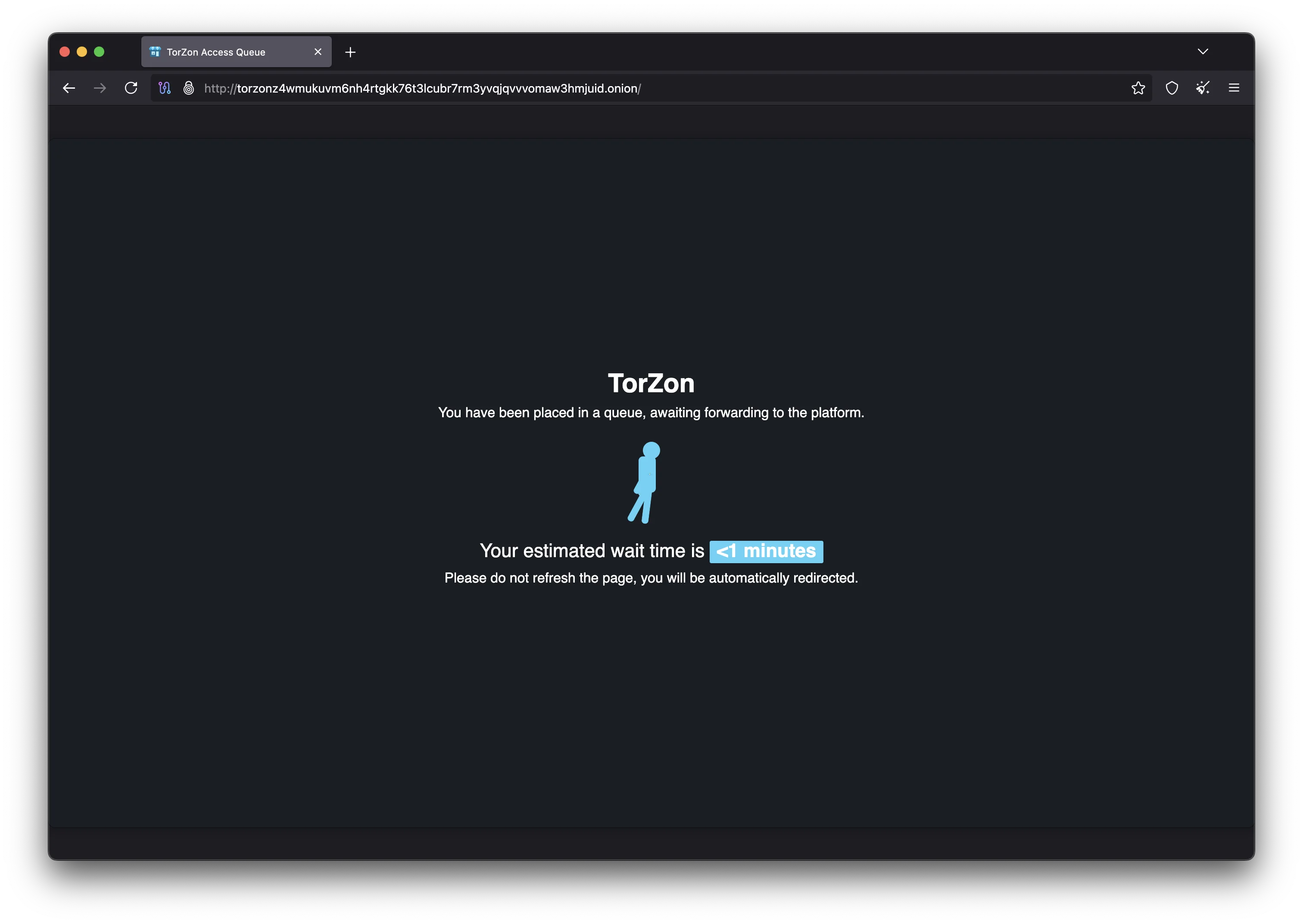 Torzon Market loading page with encrypted connection status indicator and Tor circuit verification during marketplace access